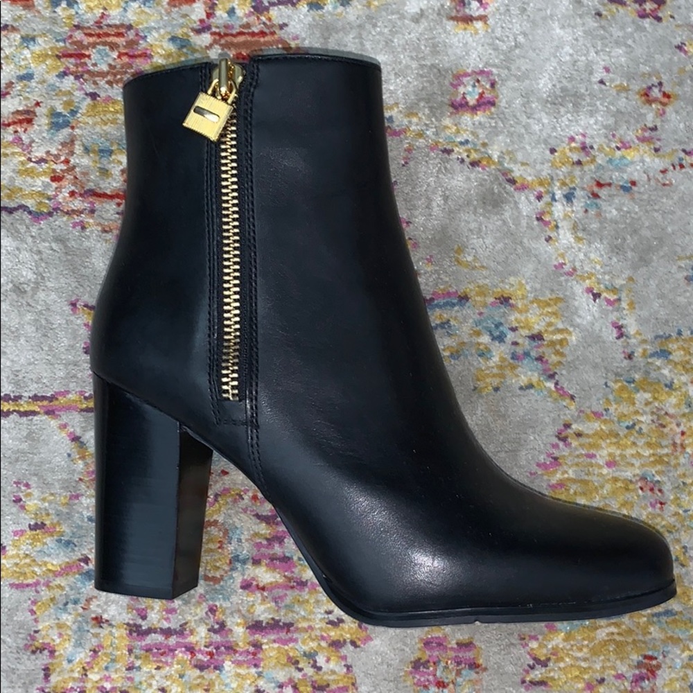 NEW black MK leather booties with gold zippers